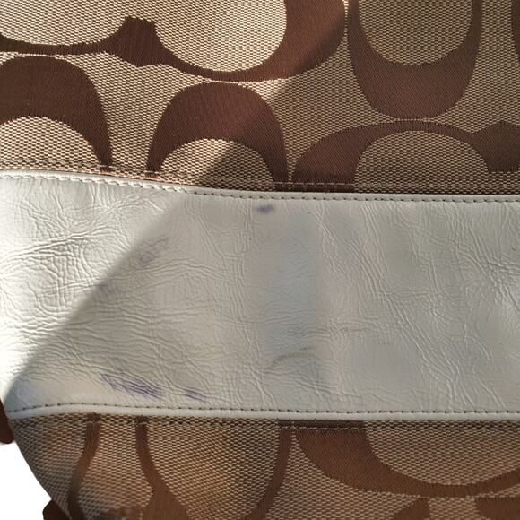 Coach Signature Canvas Tote White Leather Detail w/ Hangtag - Picture 6 of 8